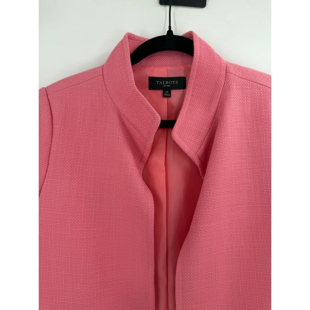 Talbots Blazer Women 12P Pink Textured Open Front Basketweave Career Barbiecore - Picture 7 of 12